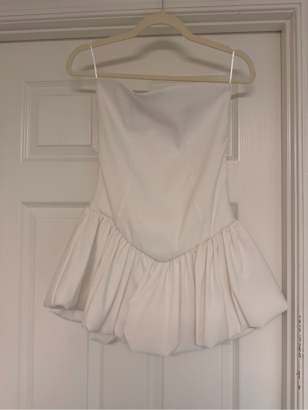 Zara White Mini Strapless Dress with Bubble Hem